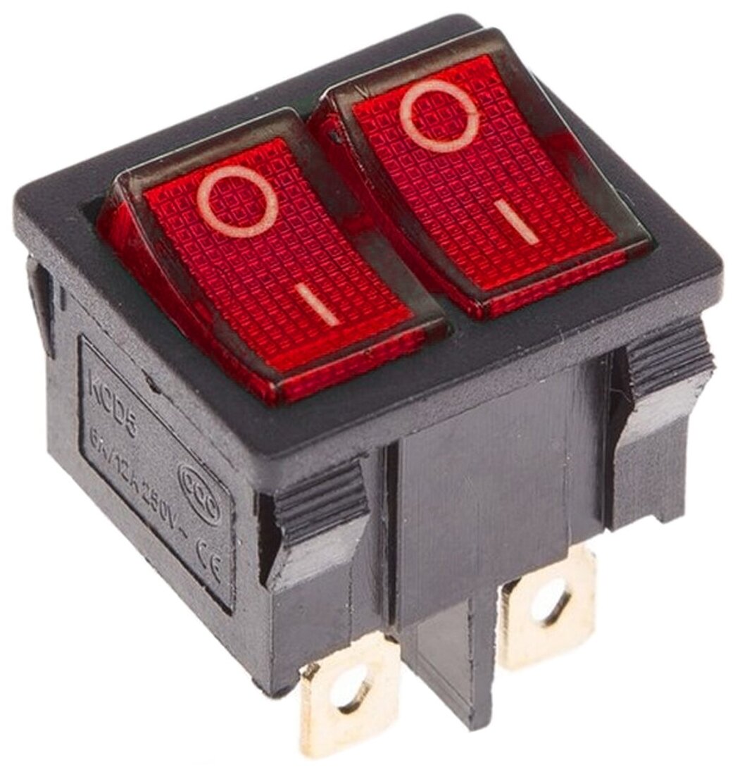 Двойной выключатель клавишный Rexant Mini ON-OFF красный с подсветкой (250В 6А (6с)) 36-2160