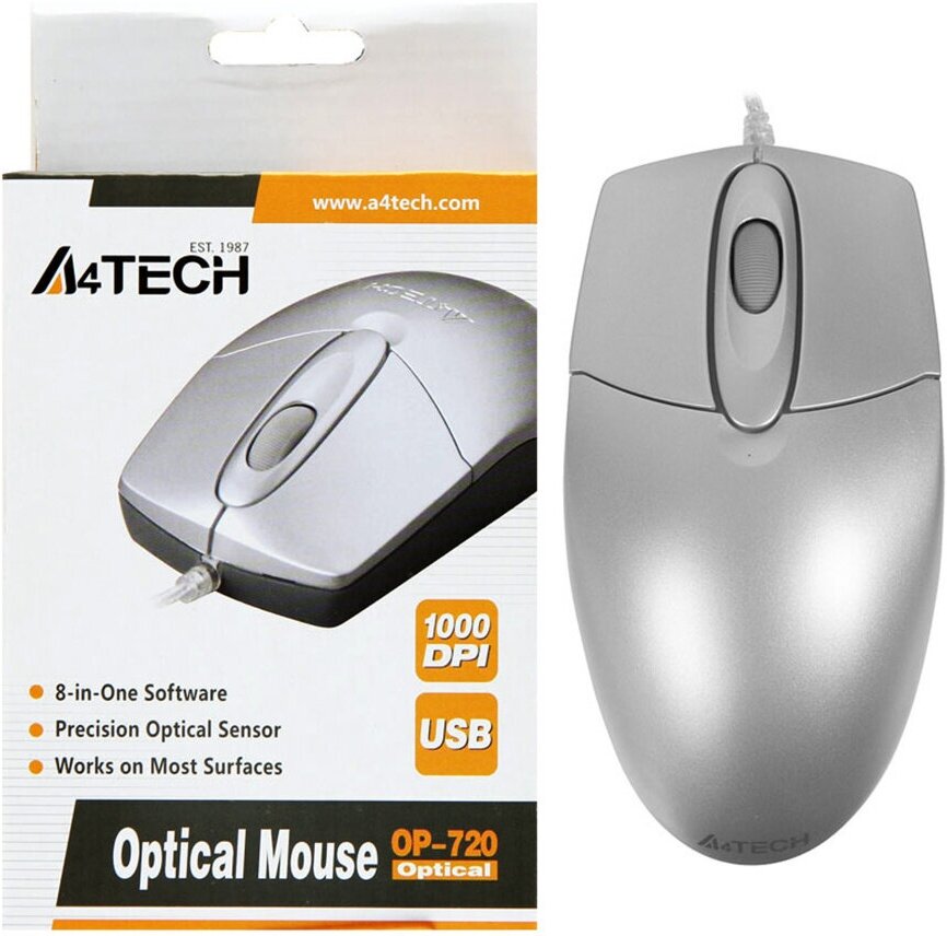 Мышь A4 OP-720 оптическая проводная USB, белый [op-720usb(wh)] - фото №16