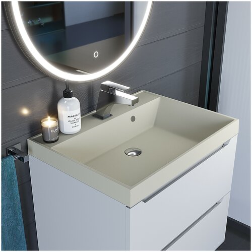 Раковина кварцевая для ванной комнаты Uperwood Classic Quartz 60 см, бежевая матовая, лён зеркало для ванной комнаты зов женева белый 60