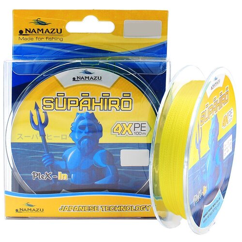 Шнур плетеный Namazu Supahiro 4Х, L-100 м, d-0,12 мм, test-5,5 кг, желтый/100/ braided fishing line 4 strands 8lb 150lb superline abrasion resistant high performance strongpe fishing lines 1094yds