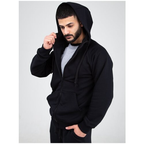 фото Толстовка на молнии мужская admyone, без начеса, черная, размер 44