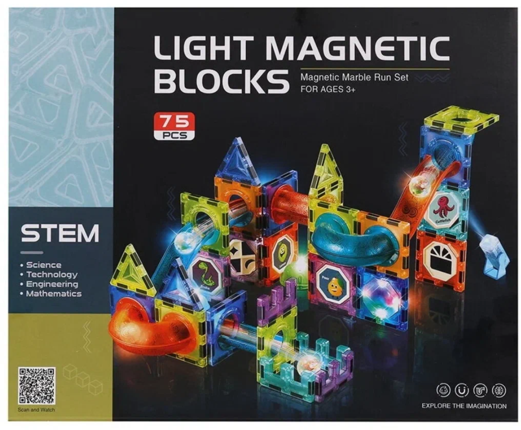 Конструктор магнитный «Light Magnetic Blocks» со светом 2301 / 75 деталей — фото 1