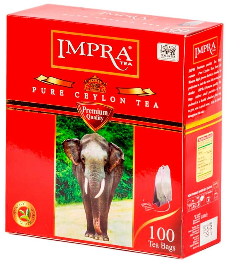 Чай черный в пакетиках 100% чистый Цейлонский Premium Impra Tea, 180г
