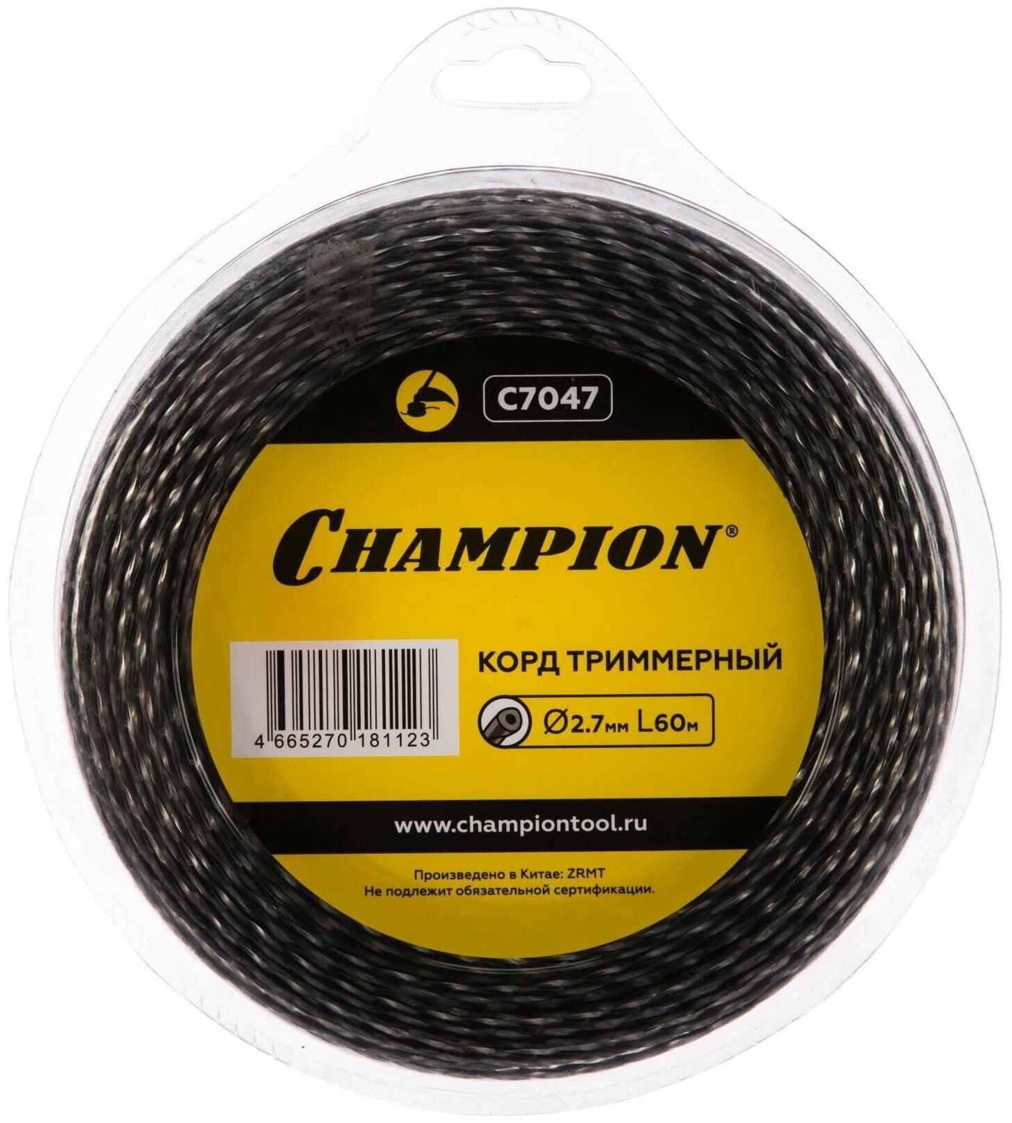 Леска для триммера витая треугольник 2,7 мм Champion C7047 60 м - фото №1