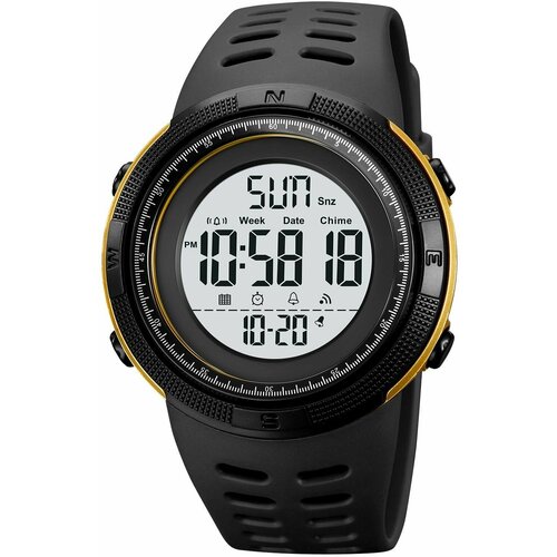 Наручные часы SKMEI Часы SKMEI 1251 Золотые с черным с белым экраном Часы спортивные мужские противоударные и водонепроницаемые, золотой