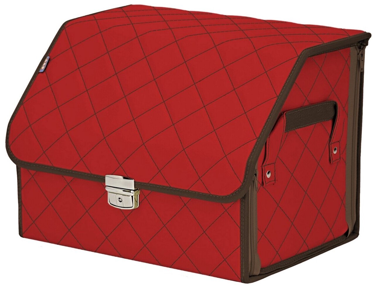 Органайзер-саквояж в багажник "Союз Премиум" (размер M). Цвет: красный с коричневой прострочкой Ромб.