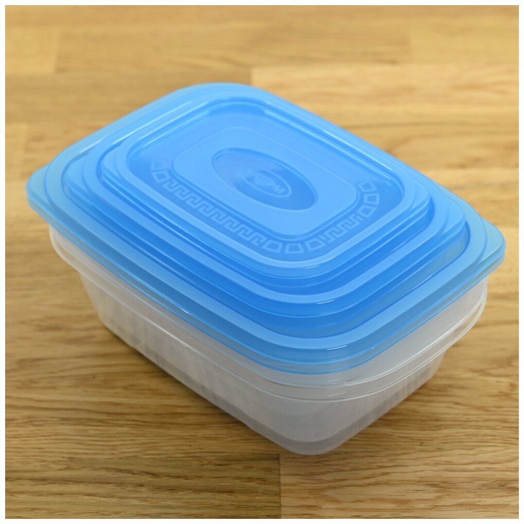 Набор контейнеров 6 шт (2х0.4л, 2х0.8л, 2х1.6л) для холодных и горячих продуктов, цвет голубой - фотография № 3