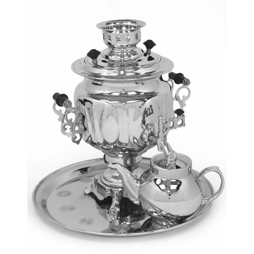 Самовар электрический Овал, 3 литра, набор 3 предмета, никелированный, защита ТЭНа