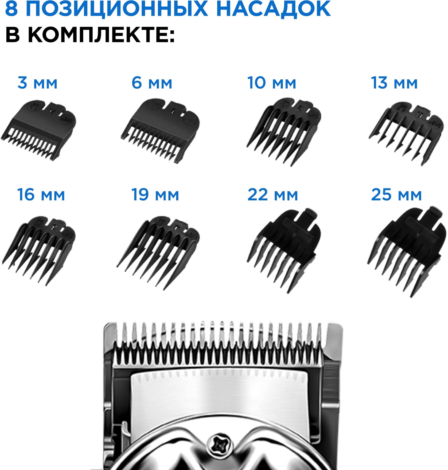 Машинка для стрижки волос и бороды Dykemann Friseur H44/Триммер мужской для барбера, для парикмахера/8000 об.мин/5 ч. от аккумулятора/ 8 насадок - фотография № 6