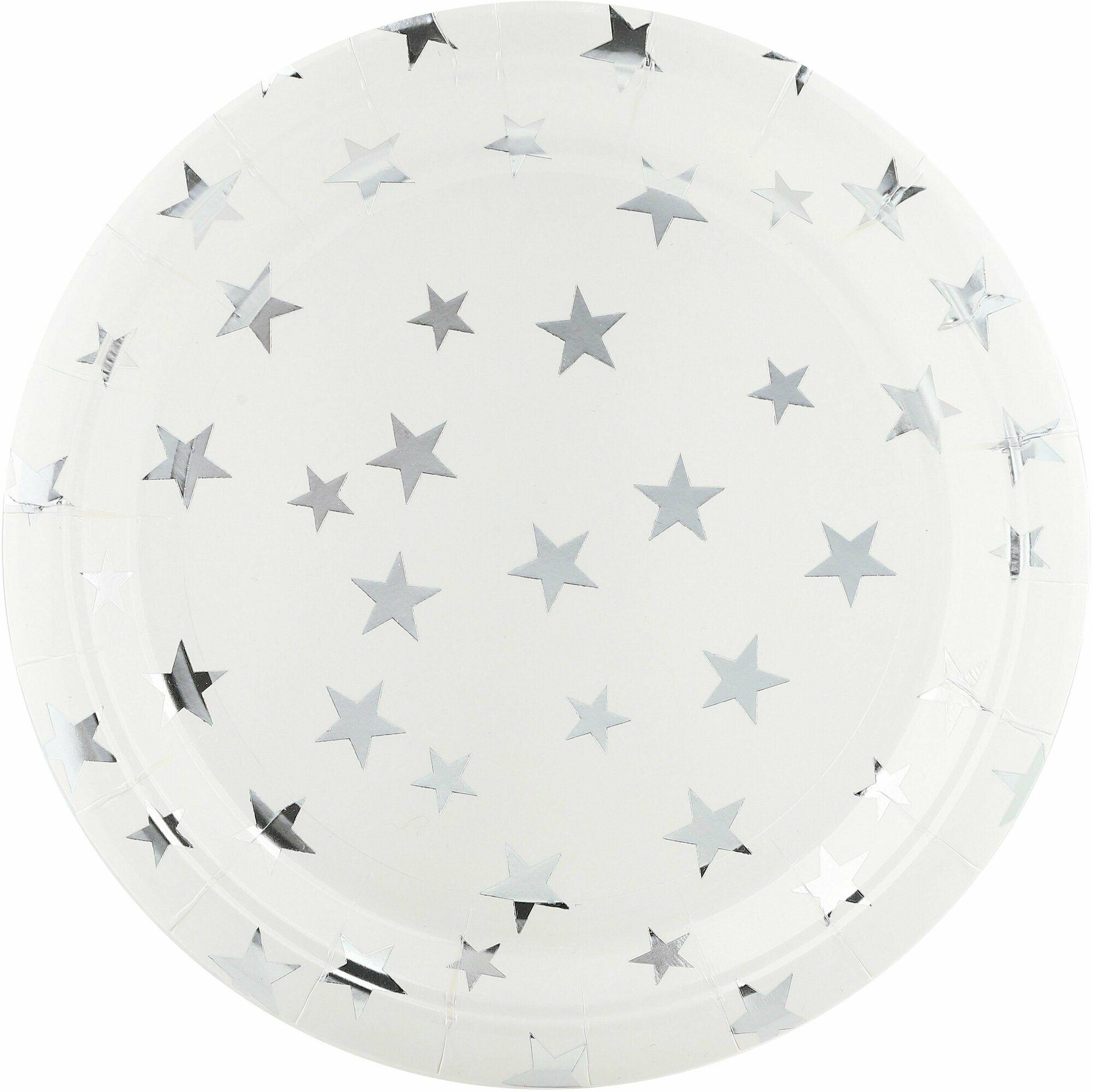 Тарелки одноразовые бумажные/Набор одноразовых бумажных тарелок для праздника (7'/18 см) Серебристые звезды, Белый/Серебро, Металлик, 6 шт.