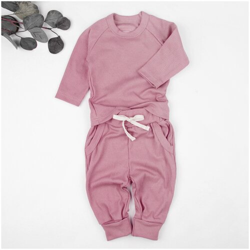 фото Комплект одежды amarobaby, брюки и кофта, повседневный стиль, размер 74, розовый