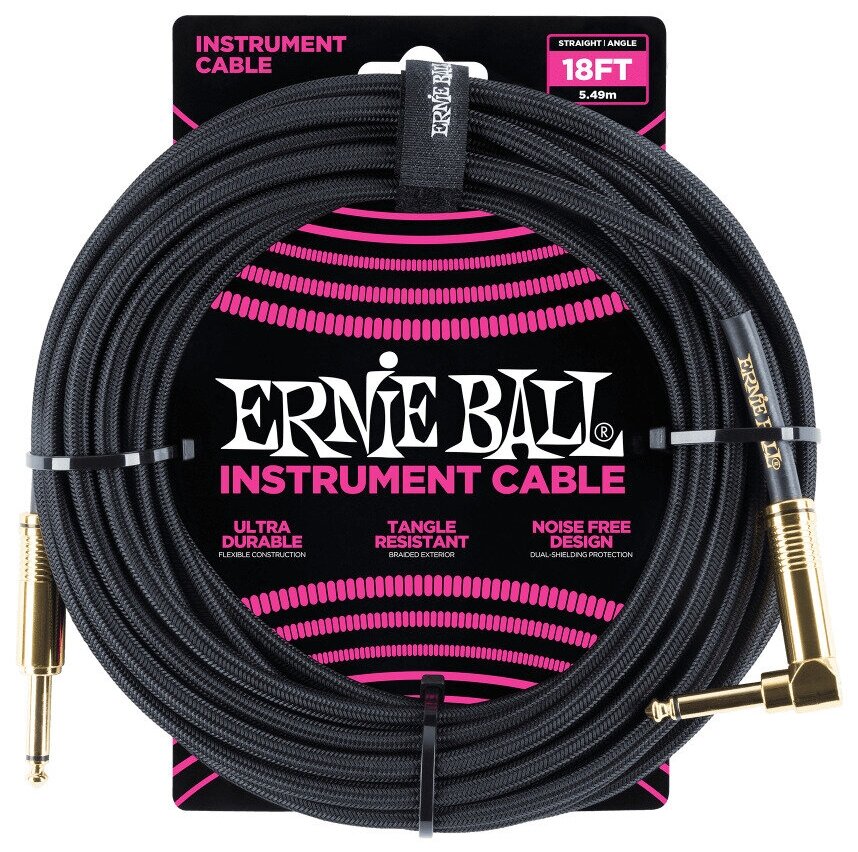 Кабель инструментальный Ernie Ball P06086 оплетёный 549 м прямой/угловой джеки чёрный