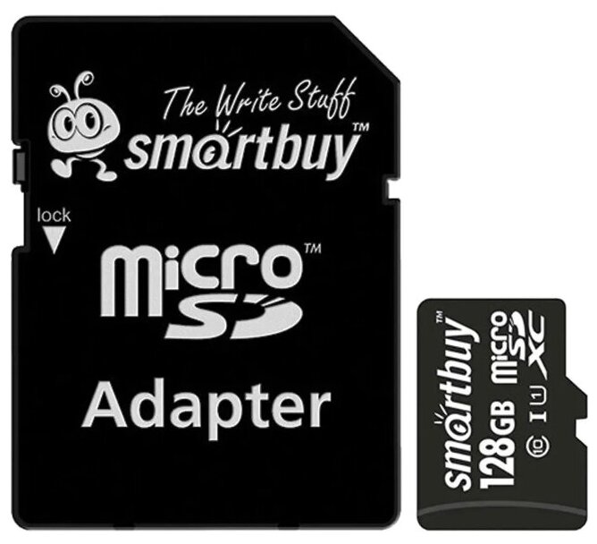 Карта памяти Smart Buy MicroSD 128Gb Class 10 с SD адаптером