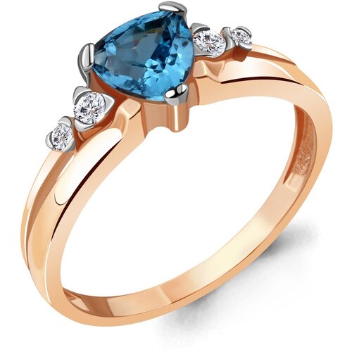фото Кольцо diamant online, серебро, 925 проба, золочение, фианит, топаз, размер 18