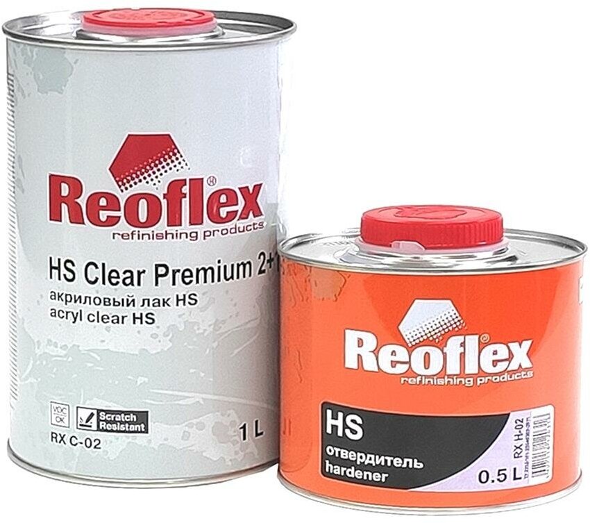 Лак акриловый Reoflex RX C-02 HS 2+1 Clear Premium 1 л. с отвердителем 0,5 л.