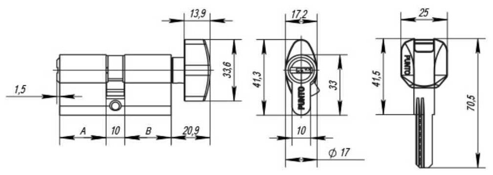 Цилиндровый механизм с вертушкой PUNTO Z402/70 mm (30+10+30) PB латунь 5кл. /35265/ - фотография № 2