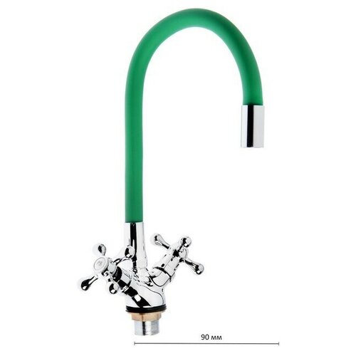 Cмеситель для кухни двухвентильный силиконовый излив силумин зеленыйхром 4824₽