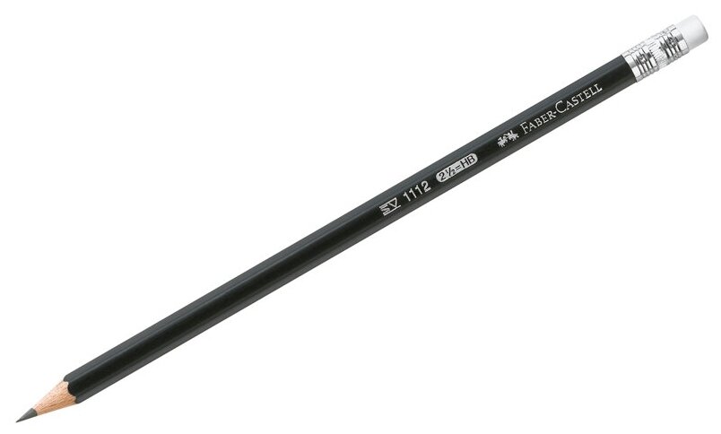 Карандаш чернографитный FABER-CASTELL, 1 шт, "1112", НВ, с ластиком, корпус черный, 111200