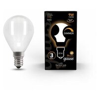 Светодиодная лампа GAUSS Filament Шар 9W 590lm 3000К Е14 milky диммируемая LED 1/10/50