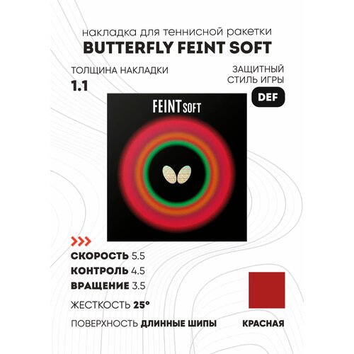 Накладка Butterfly Feint Soft (длинные шипы) (цвет красный, толщина 1.1)