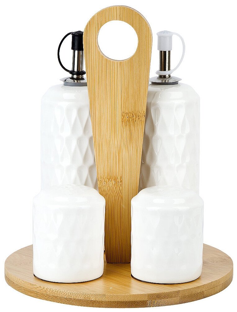 Набор для специй Nouvelle солонка, перечница, бутылка для масла 2 шт на бамбуковой подставке "Naturel", 17,5х17,5 см (2630294)