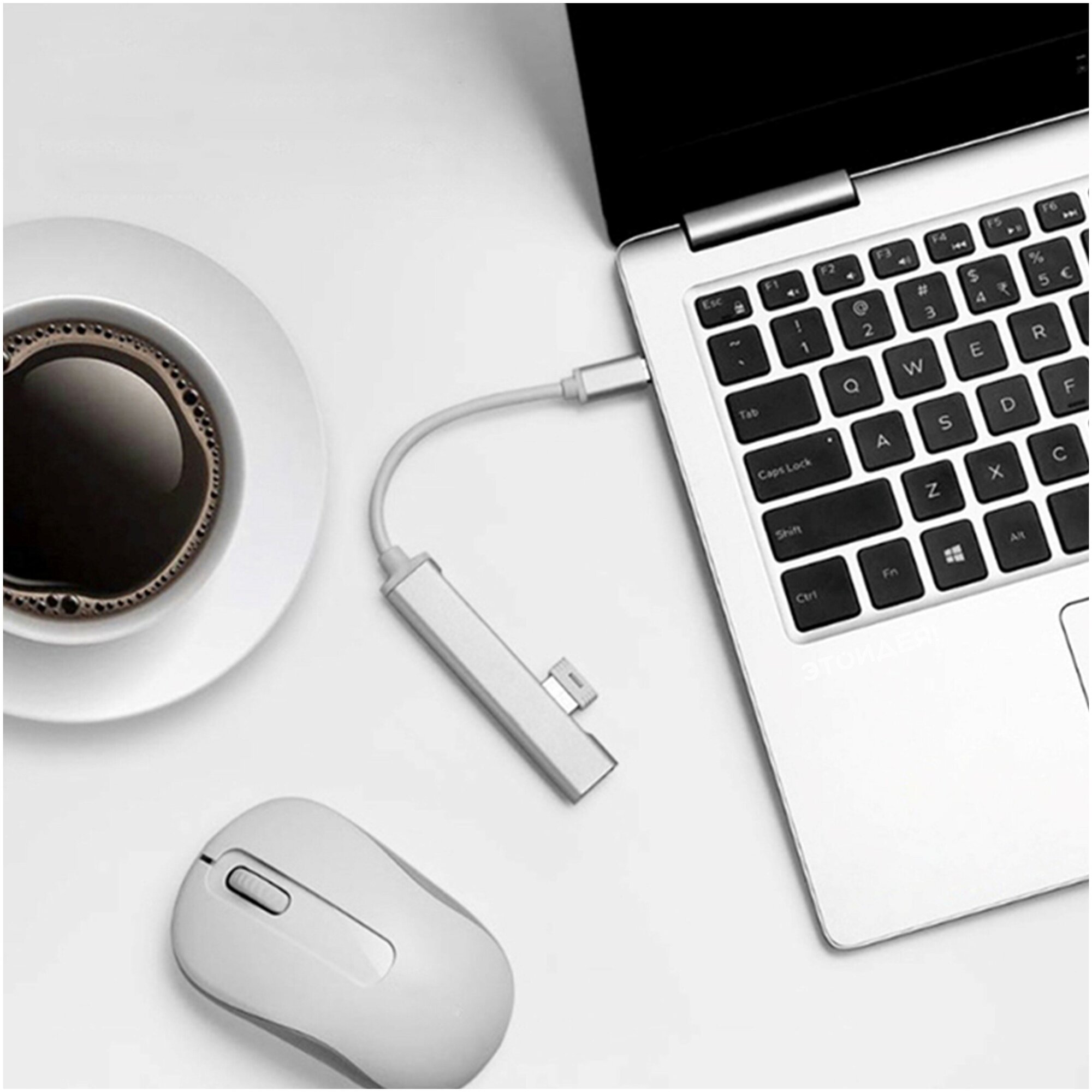 Переходник с Type-C на 4 USB (3.0 и 2.0), OTG, серебристый / хаб для MacBook, ноутбука, смартфона, планшета / NOBUS