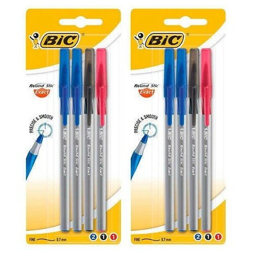 Bic Набор шариковых ручек Round Stic Exact 3 цвета, 4 шт, 2 набора