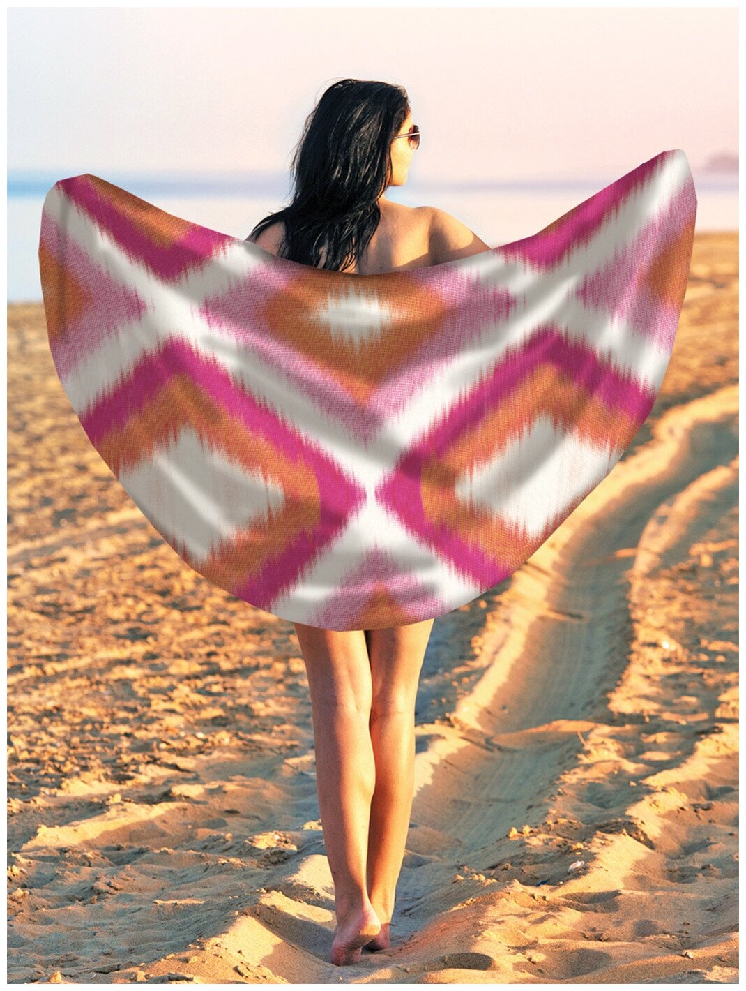 Парео и Пляжный коврик JoyArty "Розовый икат", трикотаж 150 см