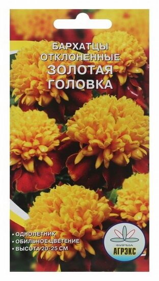 Семена Цветов однолетние Бархатцы "Золотая головка", отклонённые, махровые, 0.2 г
