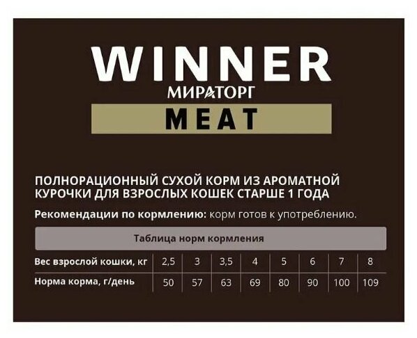 Мираторг Winner MEAT из ароматной курочки, 750гр х 4шт Полнорационный сухой корм для взрослых кошек всех пород. Виннер, 0.75кг, 750г - фотография № 4