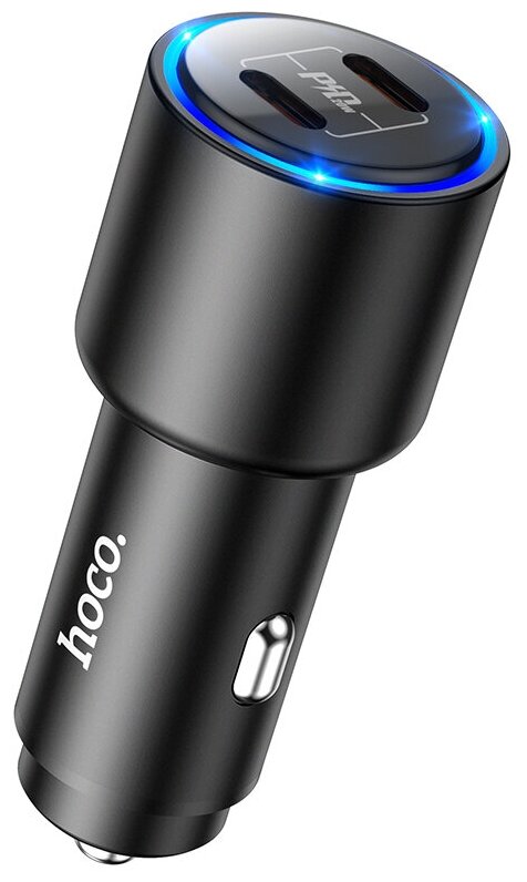 Зарядное устройство автомобильное Hoco 6931474748263 2*Type-C, QC3.0, LED-дисплей, черный - фото №3