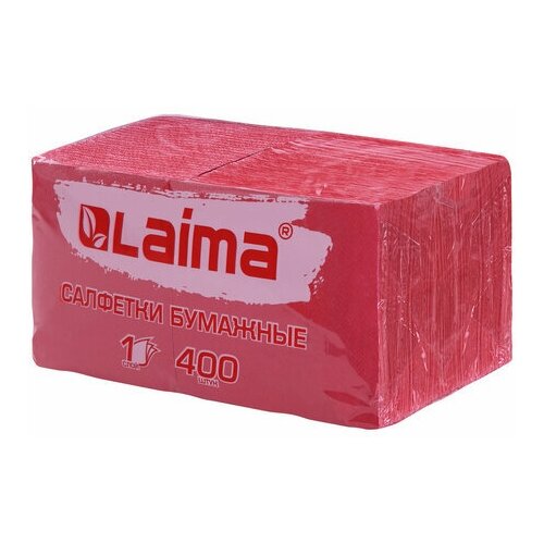 Салфетки бумажные 400 24х24 см "Big Pack" красные 100% целлюлоза LAIMA, 3 шт