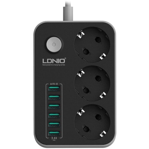 Сетевой фильтр с 6 USB-портами и 3 розетками, 2 м cетевой фильтр ldnio power socket 3 розетки 6 usb se3631