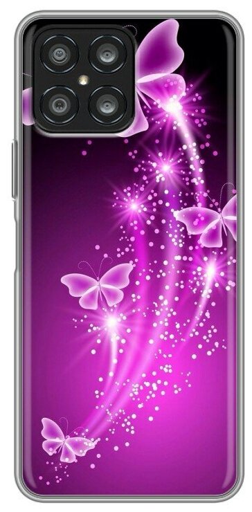 Дизайнерский силиконовый чехол для Хуавей Хонор Х8 / Huawei Honor X8 Бабочки фиолетовые