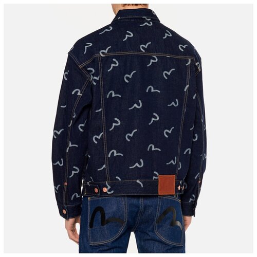 фото Мужская джинсовая куртка evisu heritage all over jacquard seagull loose fit denim синий , размер xxl