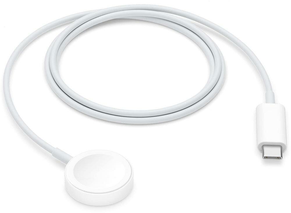 Беспроводное зарядное устройство для Apple Watch магнитное 1м белое со входом Type-C Для быстрой зарядки