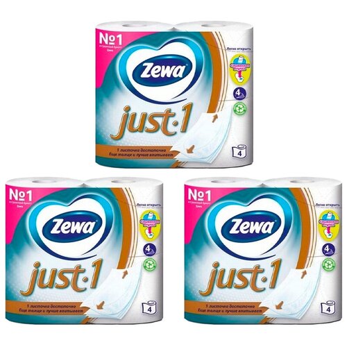 Купить Туалетная бумага ZEWA Just1 4х слойная ( 3 упаковки по 4 рулона / 12 рулонов ) / Туалетная бумага Зева, белый