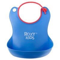 Слюнявчик детский, нагрудник для кормления ROXY-KIDS мягкий с кармашком и застежкой, цвет синий