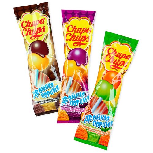 Карамель CHUPA CHUPS (Чупа-Чупс) двойная порция, ассорти 3-х вкусов, 17 г, 58787