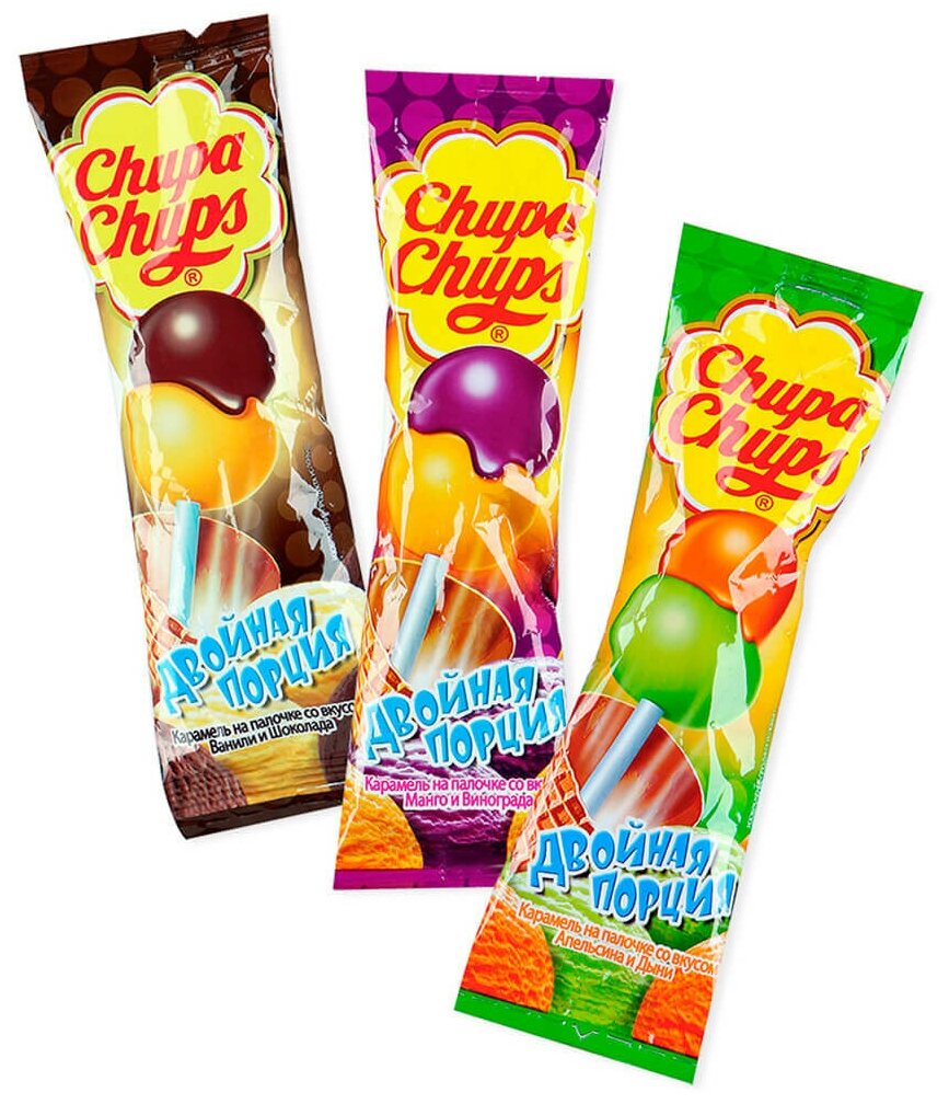 Chupa Chups ассорти Карамель на палочке двойная порция, 16.8 г, флоу-пак