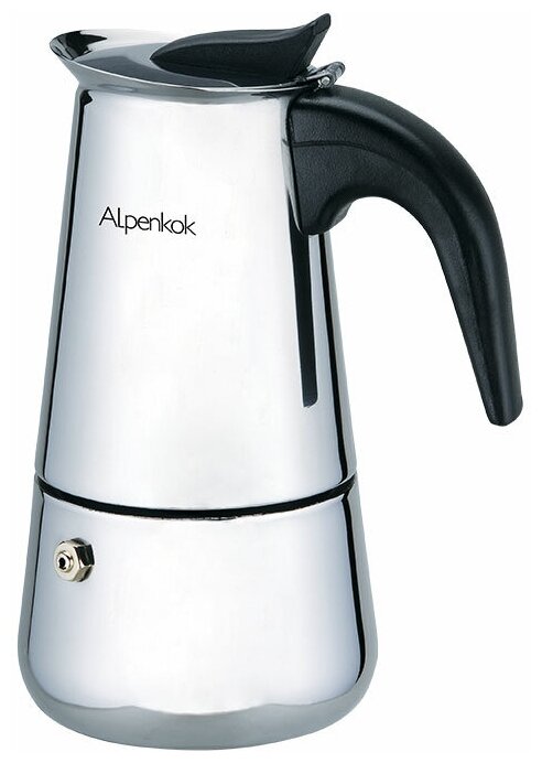 Гейзерная кофеварка Alpenkok AK-802 на 6 чашек, 330 мл, 330 мл, серебристый/черный - фотография № 1