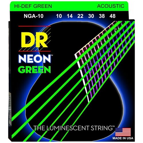 Струны для Акустической гитары Зеленые 10-48 DR NGA-10 Neon струны для акустической гитары dr string nga 10