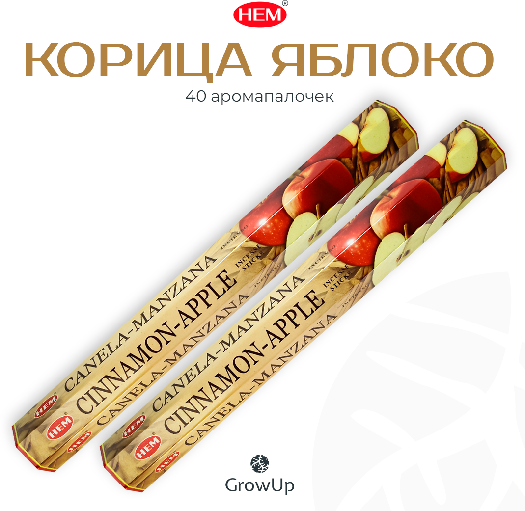 Палочки ароматические благовония HEM ХЕМ Корица Яблоко Cinnamon Apple, 2 упаковки, 40 шт
