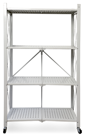 Стеллаж/этажерка складной металлический напольный на колесиках, с 4 полками, гелеос Атлант-4, размер 730х400х1265 мм, белый
