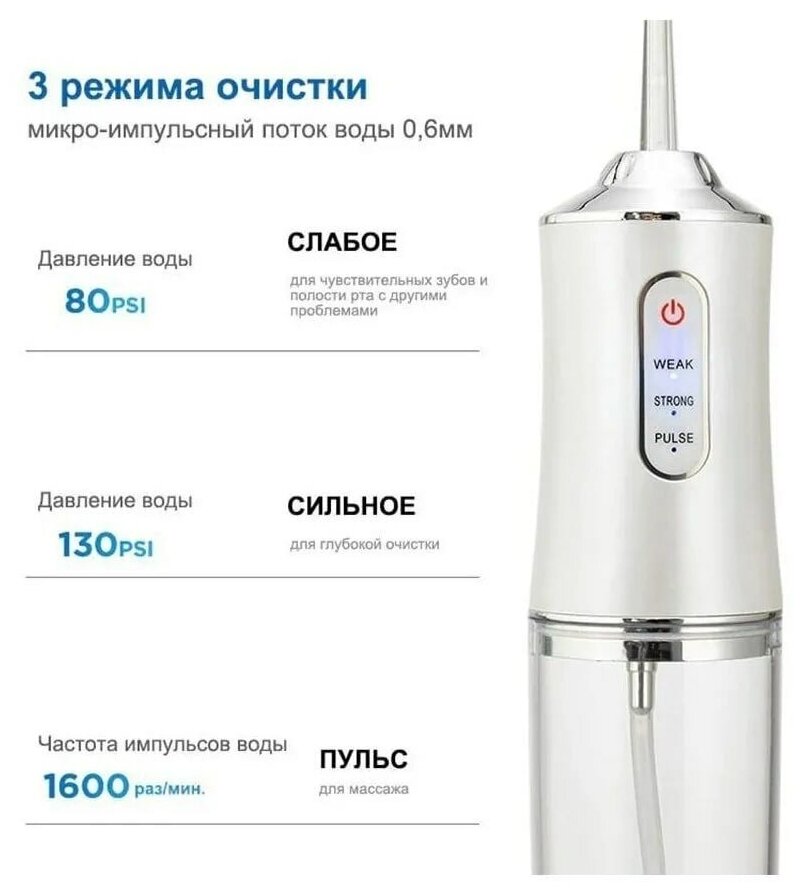 Ирригатор для полости рта портативный Oral Irrigator PPS / аппарат для чистки зубов, белый - фотография № 11