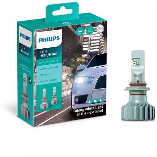 фото Лампа светодиодная philips ultinon pro5000 hl hb3/hb4 12/24v 16w p20d/p22d, 2 шт. (бокс)