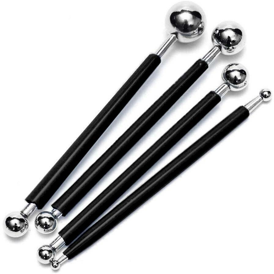 Набор гантельных стеков для лепки и моделирования 4 двусторонних стальных бульки/8 шариков от 4 до 17мм с прорезиненными сиреневыми ручками