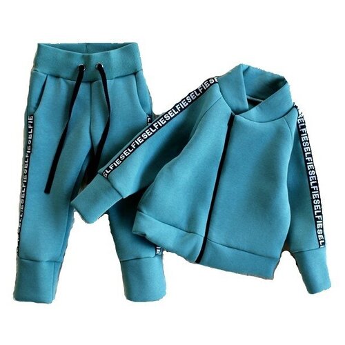 Комплект одежды Barosha Kids, толстовка и брюки, повседневный стиль, размер 92, бирюзовый, синий