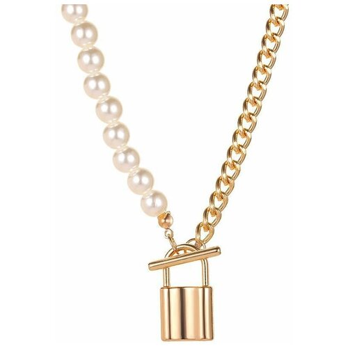 фото Цепочка женская с жемчугом на шею/кулон замок не определен