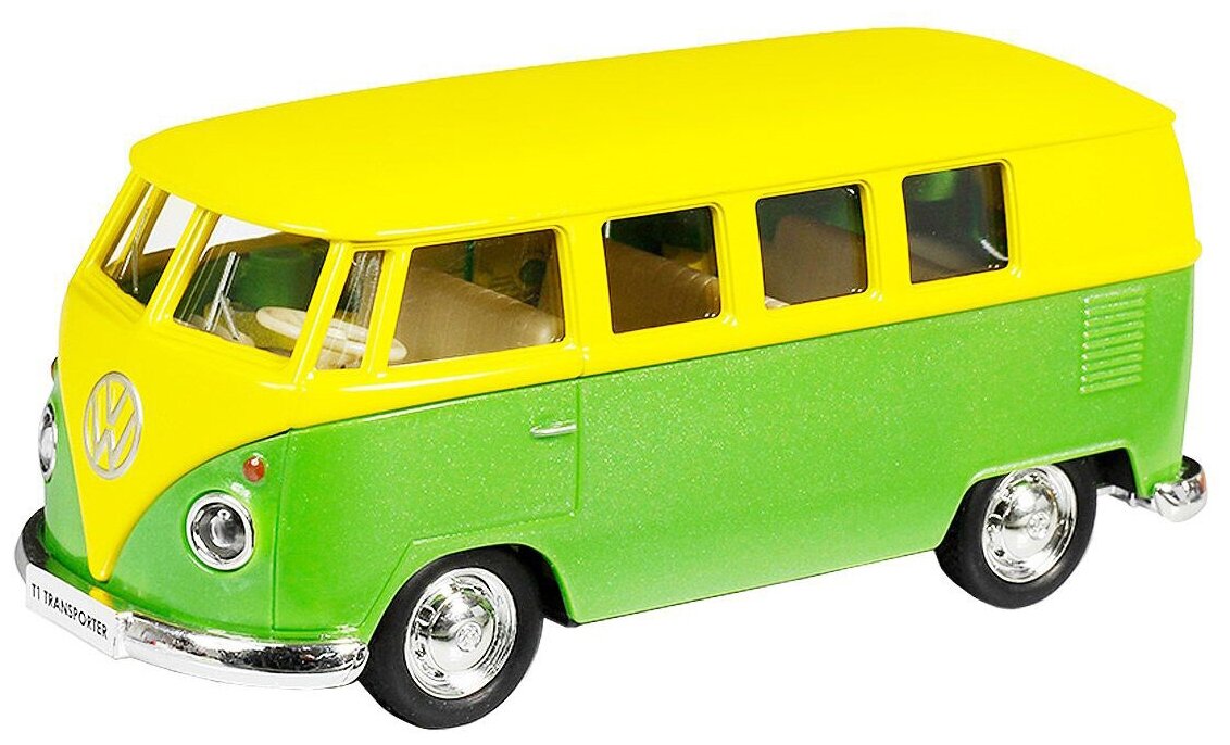 Автобус инерционный RMZ City 1:32 Volkswagen Type 2 (T1) Transporter, желтый с зеленым, металлический (554025M(J))